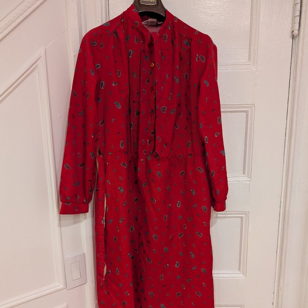 Blair Women's 80s Red Polyester Dress Long Sleeves Size 14
